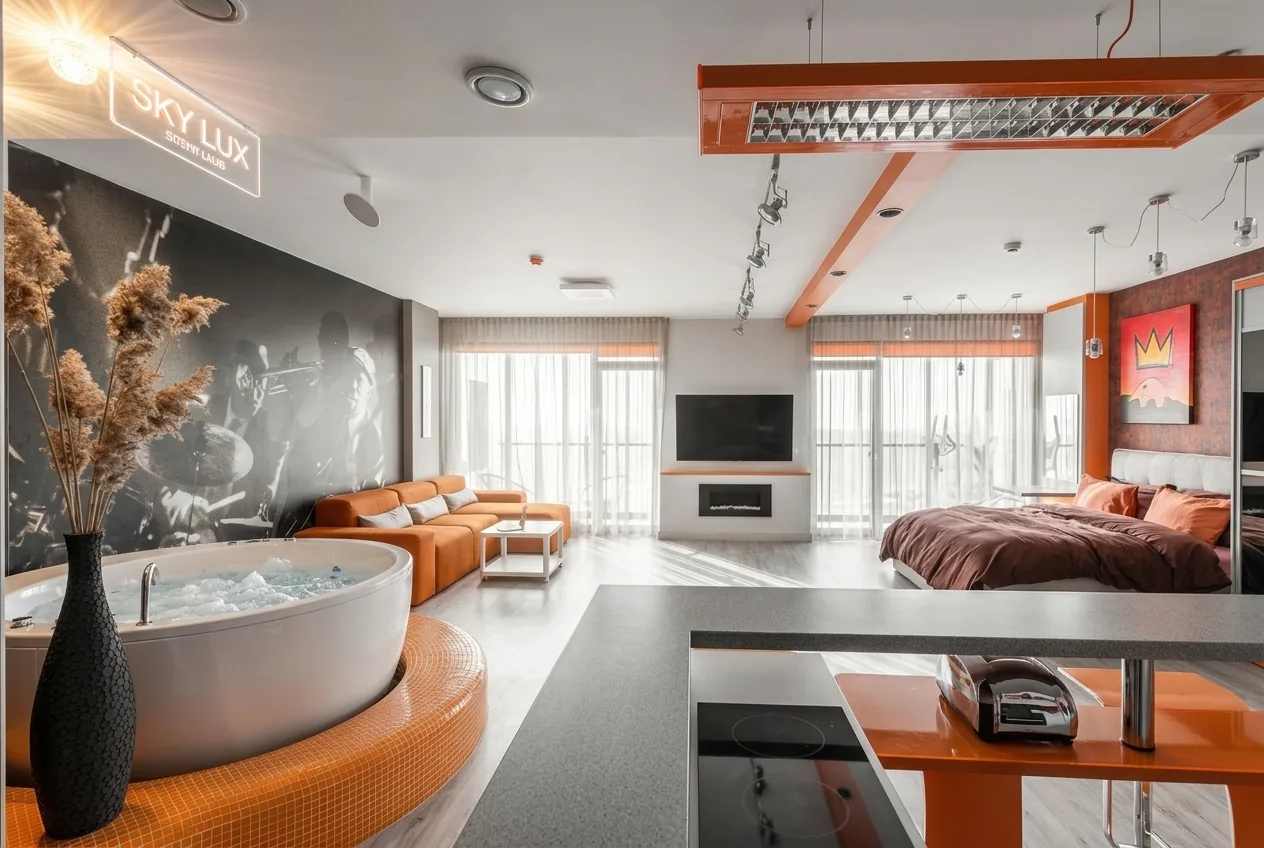 Sky Lux Apartamentai - ORANGE su jacuzzi, panorama ir garine pirtimi